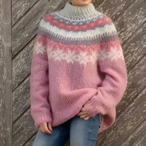 Natalia | Damski sweter zimowy – Różowy Ciemno