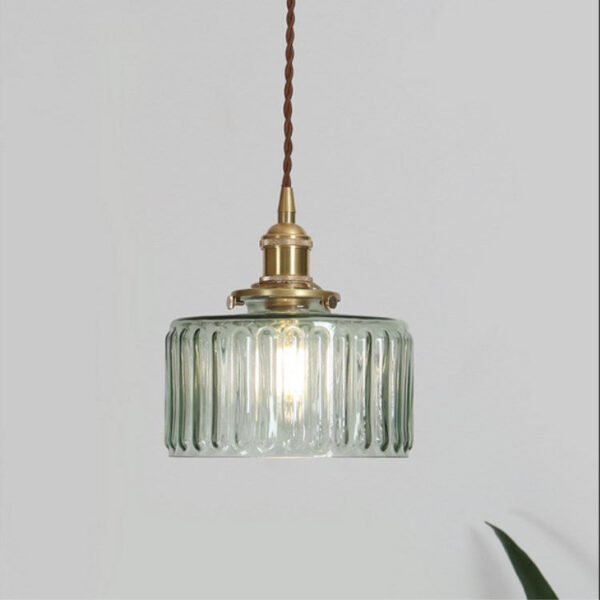 Szklana lampa wisząca w japońskim stylu z mosiężnym wykończeniem