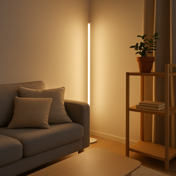 Narożna lampa podłogowa LED o smukłej skandynawskiej formie