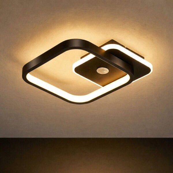 Sufitowa lampa LED PIR — czarna, 14 W