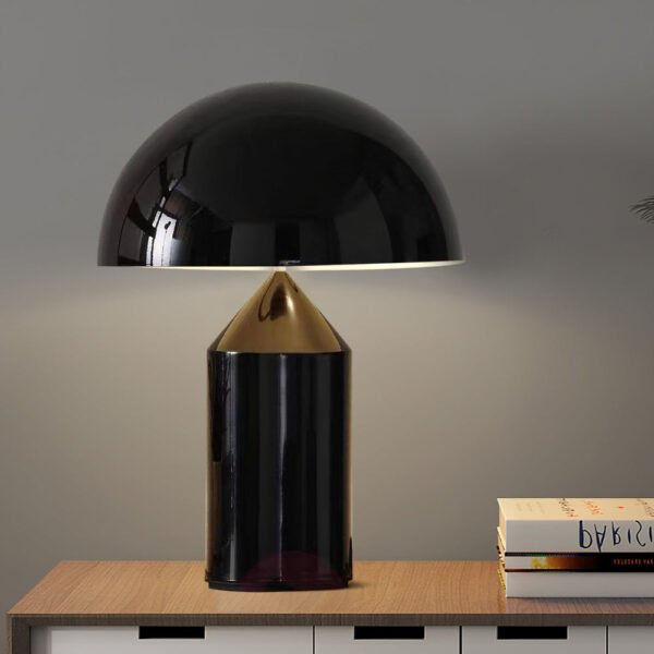 Czarna matowa metalowa lampa stołowa geometryczna, 25 × 35 cm