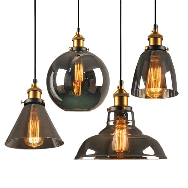 Szklana lampa wisząca art déco z metalowymi elementami