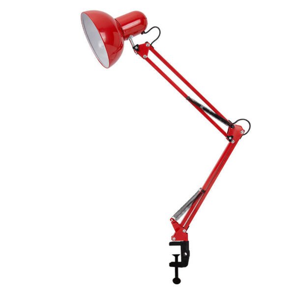 Minimalistyczna lampa biurkowa z klipsem i regulowanym ramieniem
