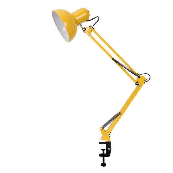 Minimalistyczna lampa biurkowa z klipsem i regulowanym ramieniem