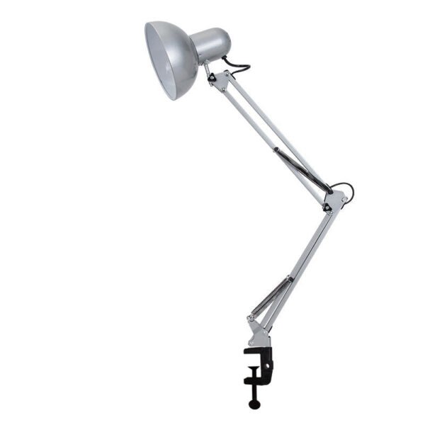 Minimalistyczna lampa biurkowa z klipsem i regulowanym ramieniem