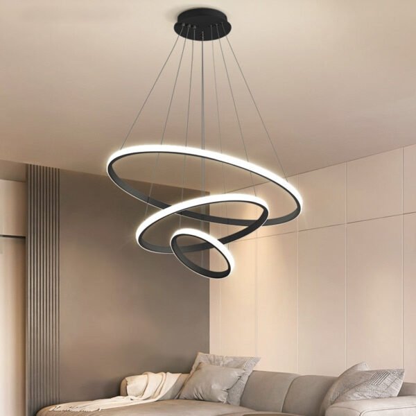 Minimalistyczna wisząca lampa LED z pływającymi pierścieniami