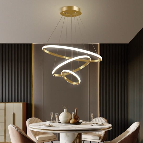 Minimalistyczna wisząca lampa LED z pływającymi pierścieniami