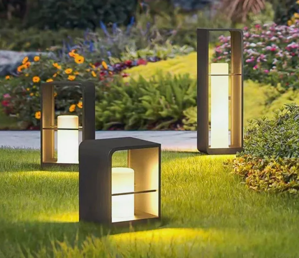 Nowoczesna kwadratowa lampa ogrodowa LED o miejskiej formie