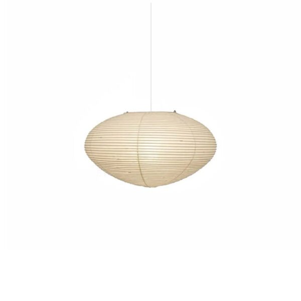 Biała lampa wisząca w stylu japandi do salonu i jadalni