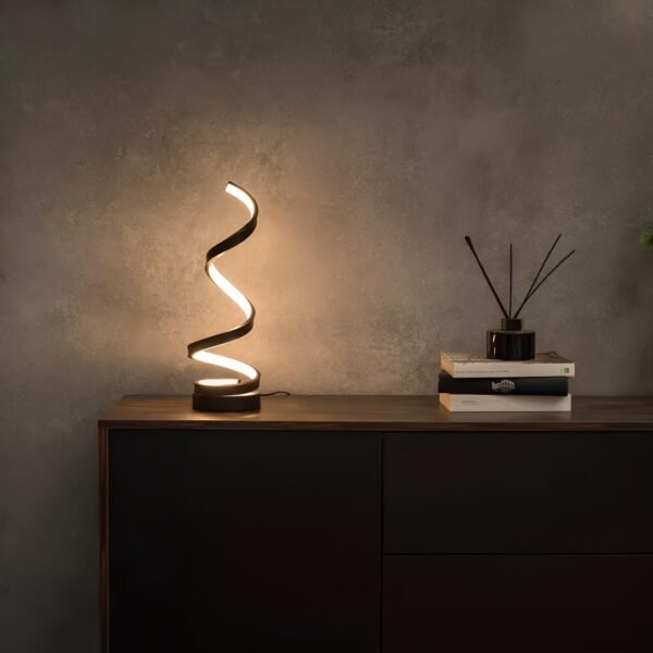 Spiralna lampa stołowa z marmurową podstawą i regulacją światła