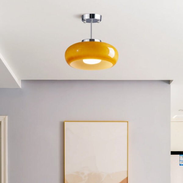 Okrągła bursztynowa lampa sufitowa do salonu, sypialni i korytarza