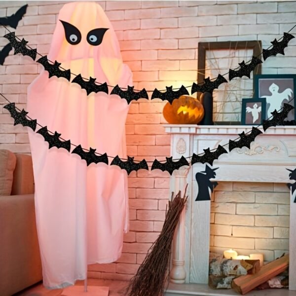 Czarna brokatowa girlanda z nietoperzami na Halloween