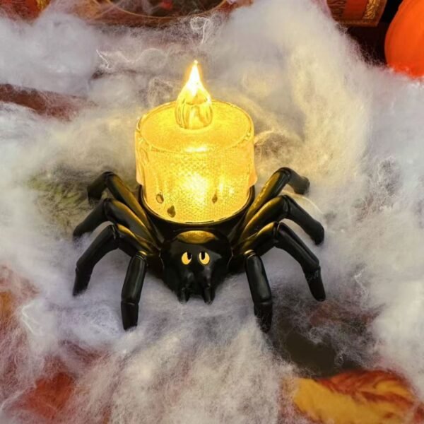 Stojąca dekoracja na Halloween – pająk ze świeczką LED