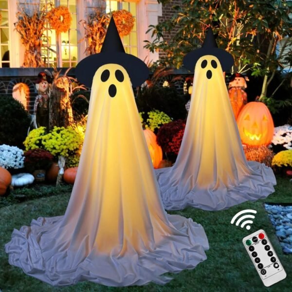 Podświetlana figura ducha LED w kapeluszu czarownicy na Halloween