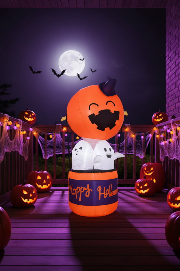 Dmuchana dekoracja na Halloween z dynią, duchami i LED