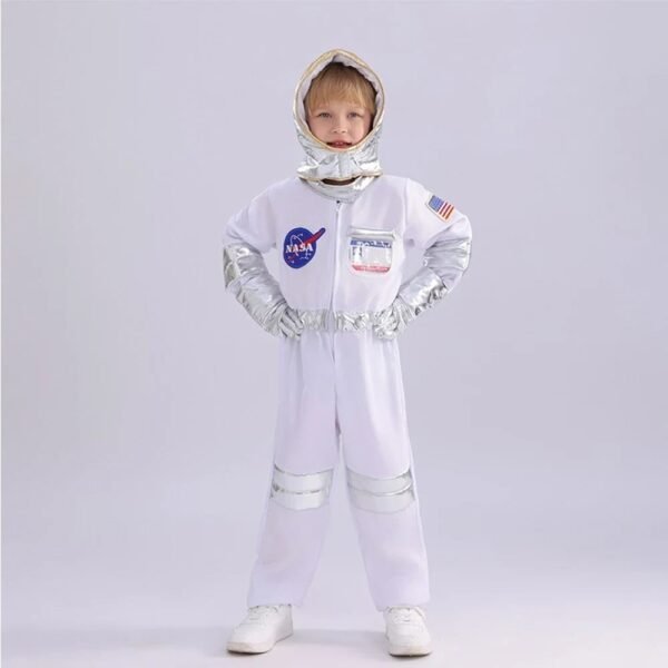 Karnawałowy kombinezon astronauty dla dzieci z kaskiem i naszywkami