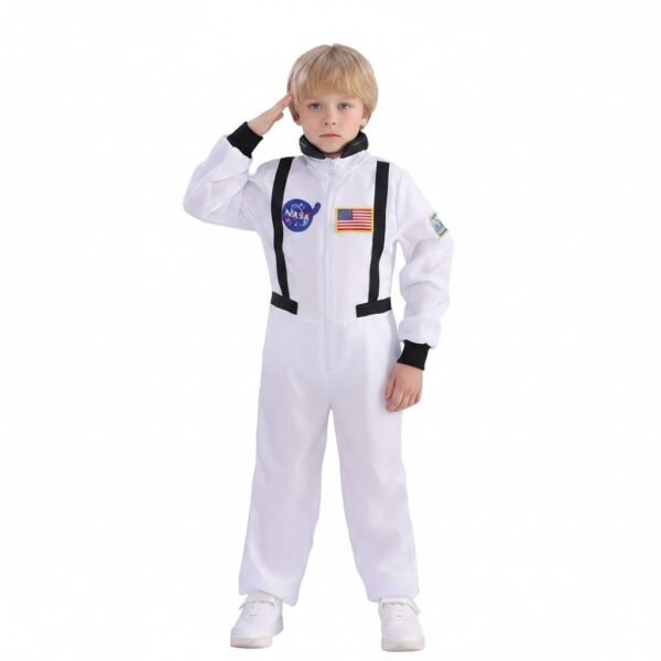 Karnawałowy kombinezon astronauty dla dzieci z kaskiem i naszywkami