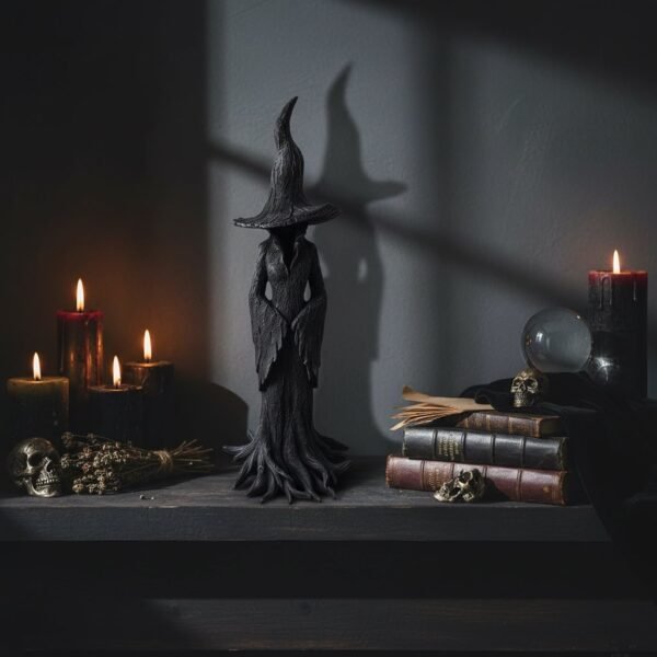 Stojąca figurka czarownicy na Halloween ze spiczastym kapeluszem
