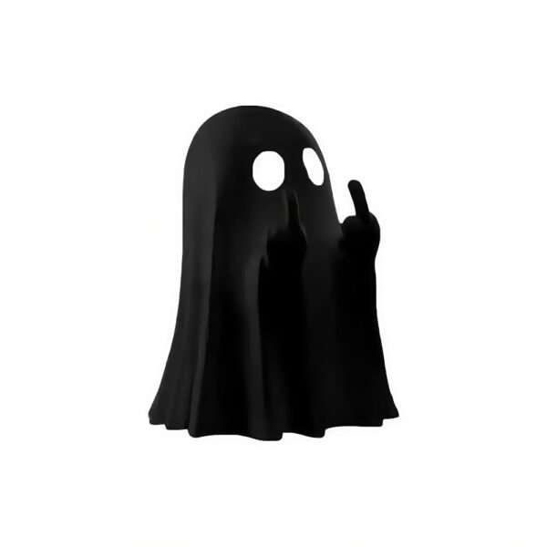 Stojąca figurka ducha na Halloween z gestem środkowego palca