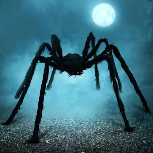 Gigantyczny pająk na Halloween z giętkimi nogami i czerwonymi oczami