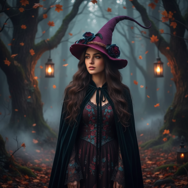Filcowy kapelusz czarownicy na Halloween z zakrzywionym czubkiem