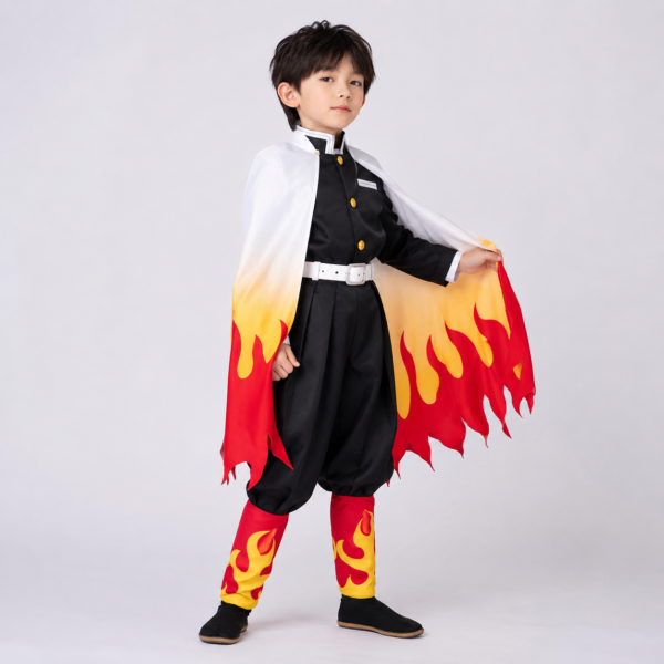 Kostium cosplay na Halloween z peleryną w płomienie i białym kołnierzem
