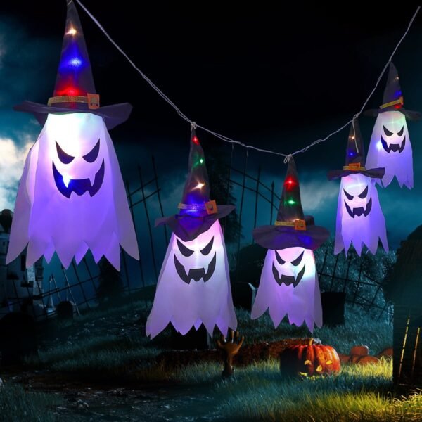 Wisząca dekoracja na Halloween z duchami i lampionami LED