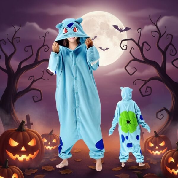 Jednoczęściowa piżama kigurumi na Halloween z kapturem i ogonem