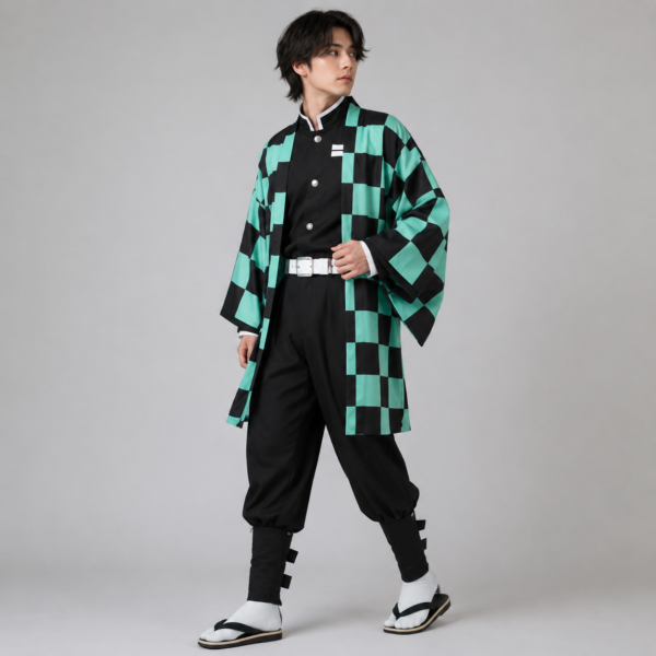 Halloweenowy strój cosplay anime z haori, peruką i maską lisa