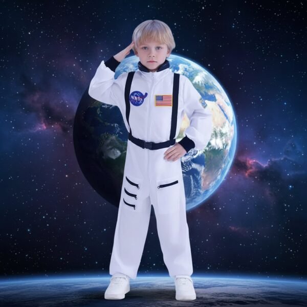 Dziecięcy jednoczęściowy kostium astronauty z naszywkami