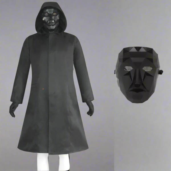 Czerwony kostium unisex na Halloween z maską, paskiem i rękawiczkami