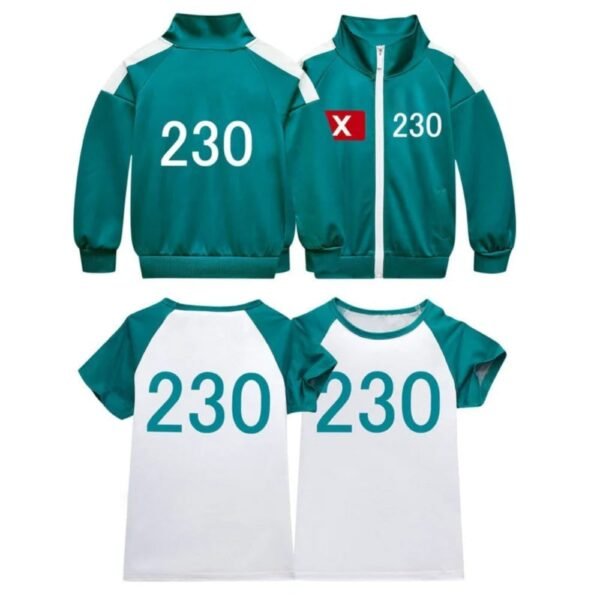 Dziecięcy kostium karnawałowy – zielony dres z numerem 230