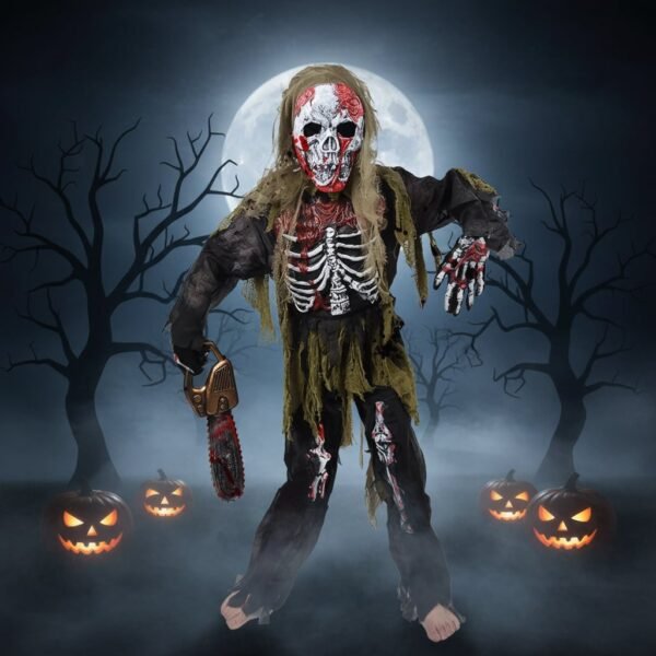 Dziecięcy kostium zombie-szkielet na Halloween z maską i rękawiczkami