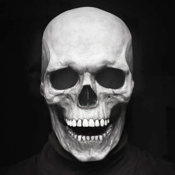 Pełnogłowa maska czaszki z ruchomą szczęką na cosplay i Halloween