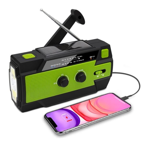 Przenośne radio awaryjne z korbką, panelem solarnym, latarką LED i powerbankiem 4000 mAh
