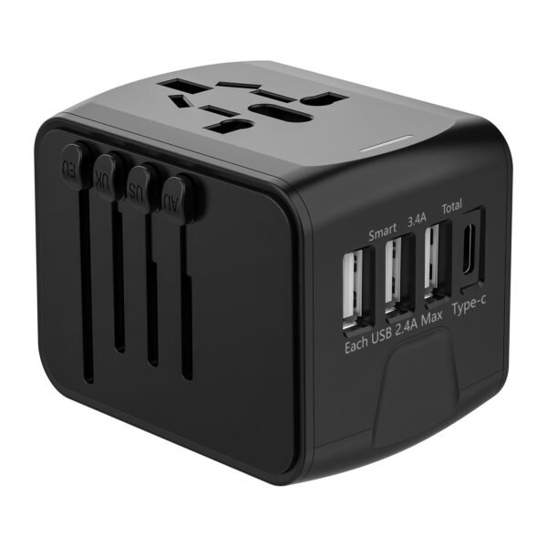 Uniwersalny adapter podróżny AC z 4 wtyczkami, USB-A i USB-C