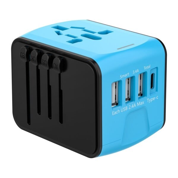 Uniwersalny adapter podróżny AC z 4 wtyczkami, USB-A i USB-C
